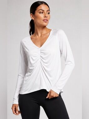 Z by Zella White Ruched Long Sleeve Performance Top – Size Large